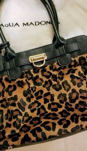Leopard print pony hair and leather shoulder bag